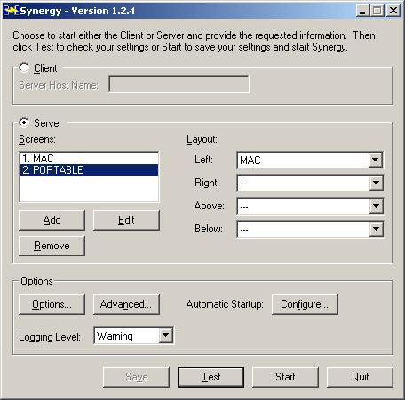 Configuration en mode serveur de Synergy sous Windows 2000